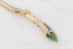 ANTIQUE VICTORIAN AUSTRALIAN c1880 NEPHRITE JADE & NATURAL SEED PEARL SCABBARD PENDANT ON 15ct YELLOW GOLD