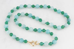 BESPOKE AVENTURINE & AMAZONITE NECKLACE 9ct GOLD