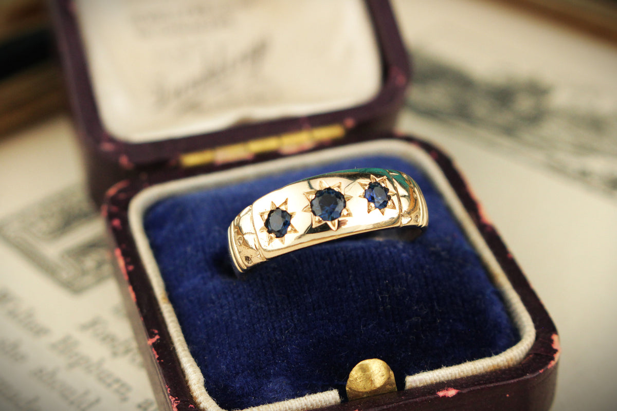 ANTIQUE EDWARDIAN c1910 STARBURST SAPPHIRE RING 9ct GOLD