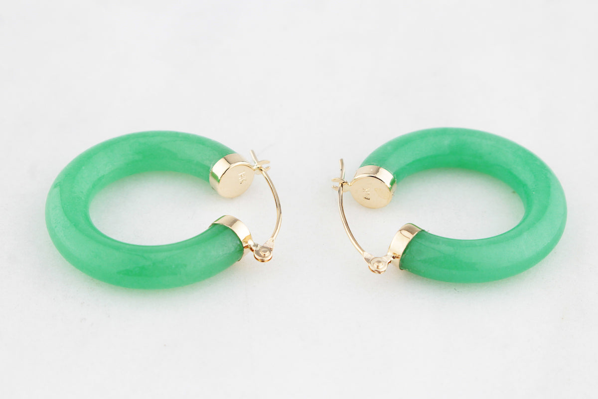MODERN JADE HOOP EARRINGS 14ct GOLD