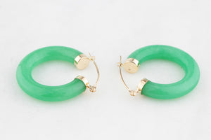 MODERN JADE HOOP EARRINGS 14ct GOLD