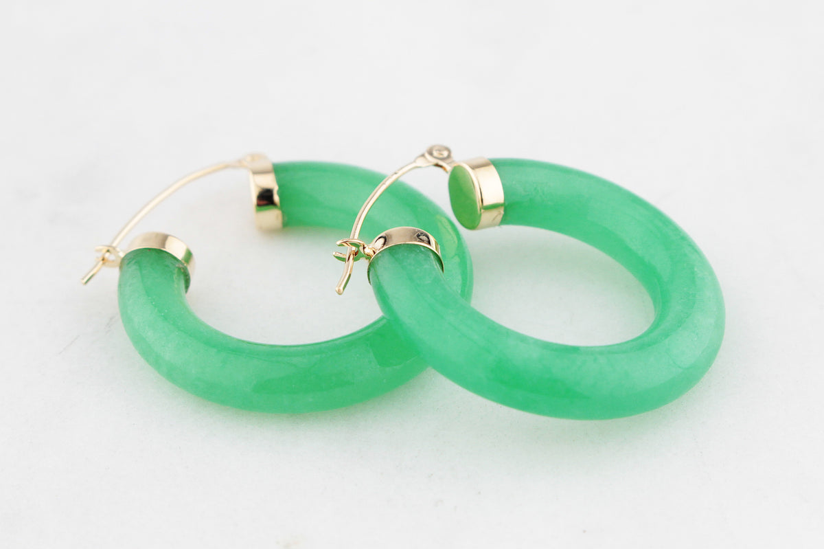 MODERN JADE HOOP EARRINGS 14ct GOLD