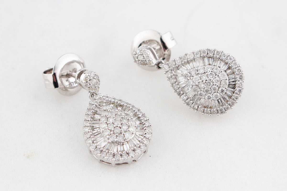 DIAMOND TEARDROP EARRINGS 9ct WHITE GOLD