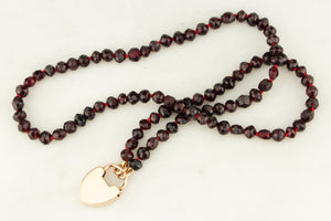 ANTIQUE BOHEMIAN GARNET NECKLACE 15ct HEART PADLOCK