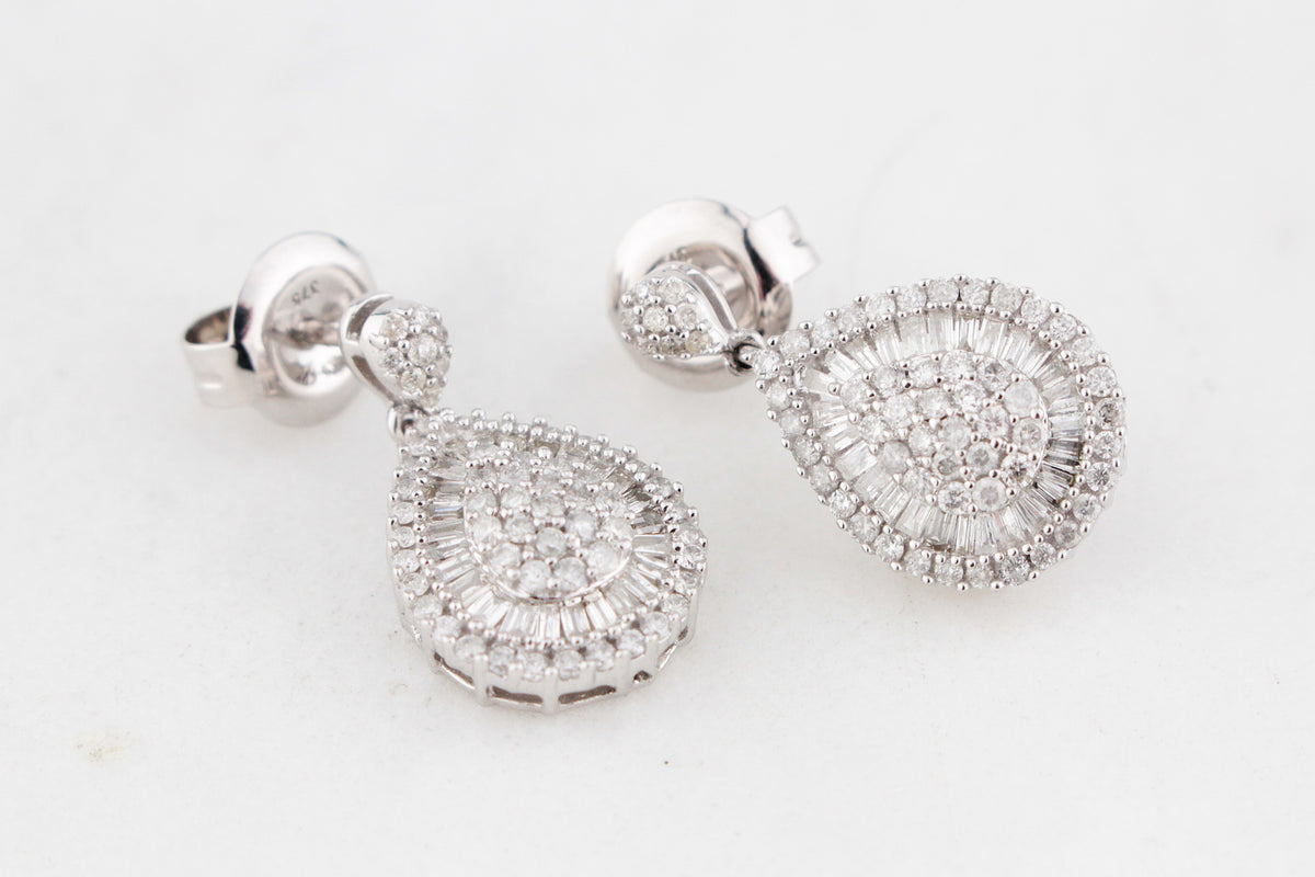 DIAMOND TEARDROP EARRINGS 9ct WHITE GOLD