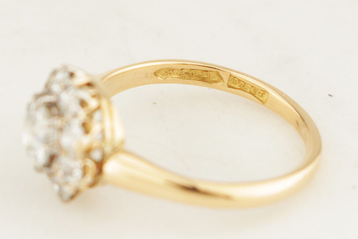 ANTIQUE EDWARDIAN c1900 1.38ct DIAMOND DAISY CLUSTER RING 18ct GOLD &amp; PLATINUM