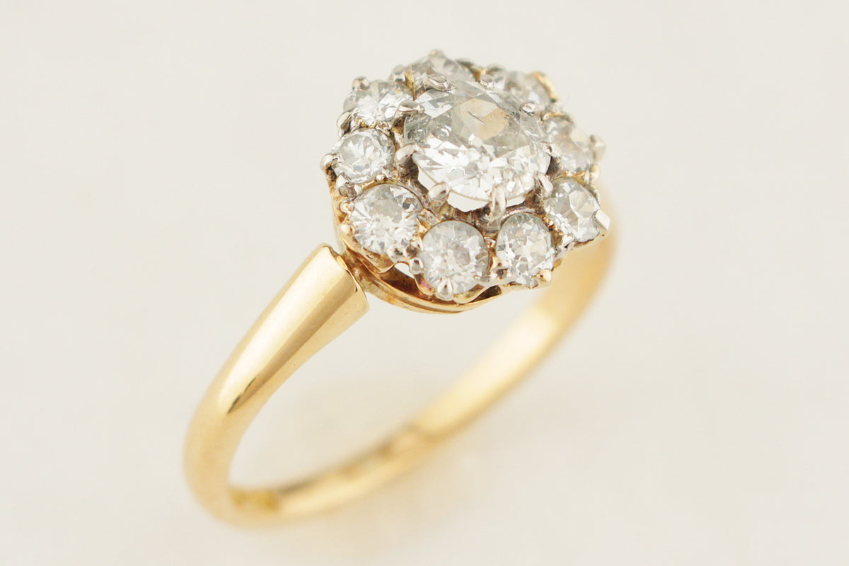 ANTIQUE EDWARDIAN c1900 1.38ct DIAMOND DAISY CLUSTER RING 18ct GOLD &amp; PLATINUM