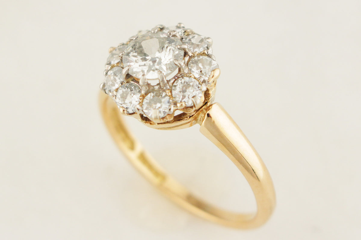 ANTIQUE EDWARDIAN c1900 1.38ct DIAMOND DAISY CLUSTER RING 18ct GOLD &amp; PLATINUM
