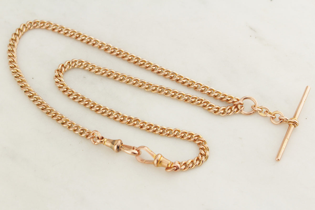 ANTIQUE EDWARDIAN c1900 34g DOUBLE ALBERT FOB CHAIN 9ct GOLD