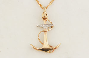 VINTAGE ESTATE c1930 DIAMOND ANCHOR PENDANT 12ct GOLD & 9CT CHAIN