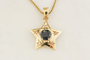 ANTIQUE c1920 TEAL SAPPHIRE & DIAMOND PENDANT 18ct GOLD