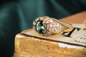 RETRO SAPPHIRE & DIAMOND RING 18ct GOLD