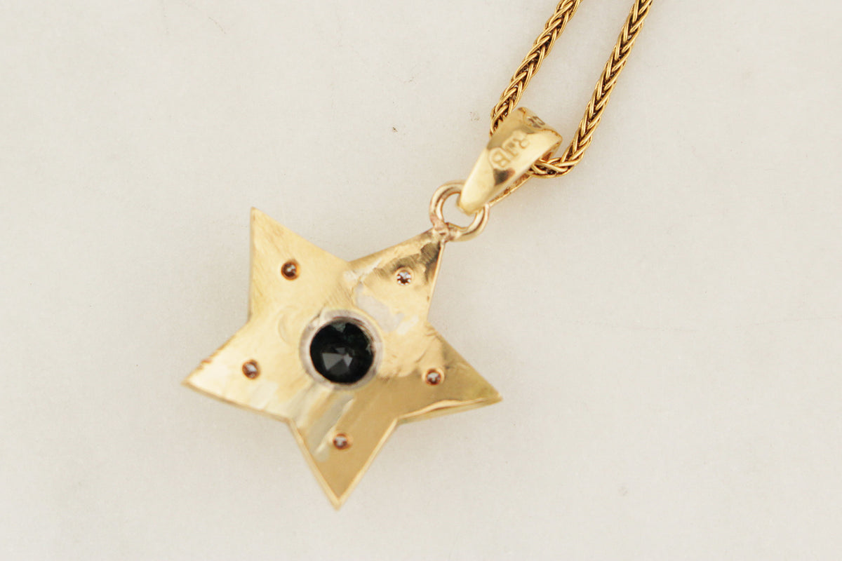 ANTIQUE c1920 TEAL SAPPHIRE &amp; DIAMOND PENDANT 18ct GOLD