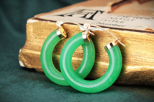 MODERN JADE HOOP EARRINGS 14ct GOLD
