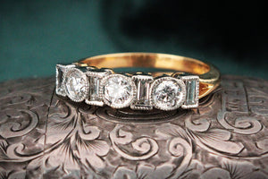 VINTAGE 1.0ct SEVEN STONE DIAMOND RING 18ct GOLD