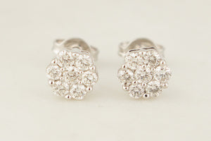 VINTAGE ESTATE .52ct DIAMOND DAISY CLUSTER EAR STUDS 9ct GOLD