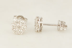 VINTAGE ESTATE .52ct DIAMOND DAISY CLUSTER EAR STUDS 9ct GOLD