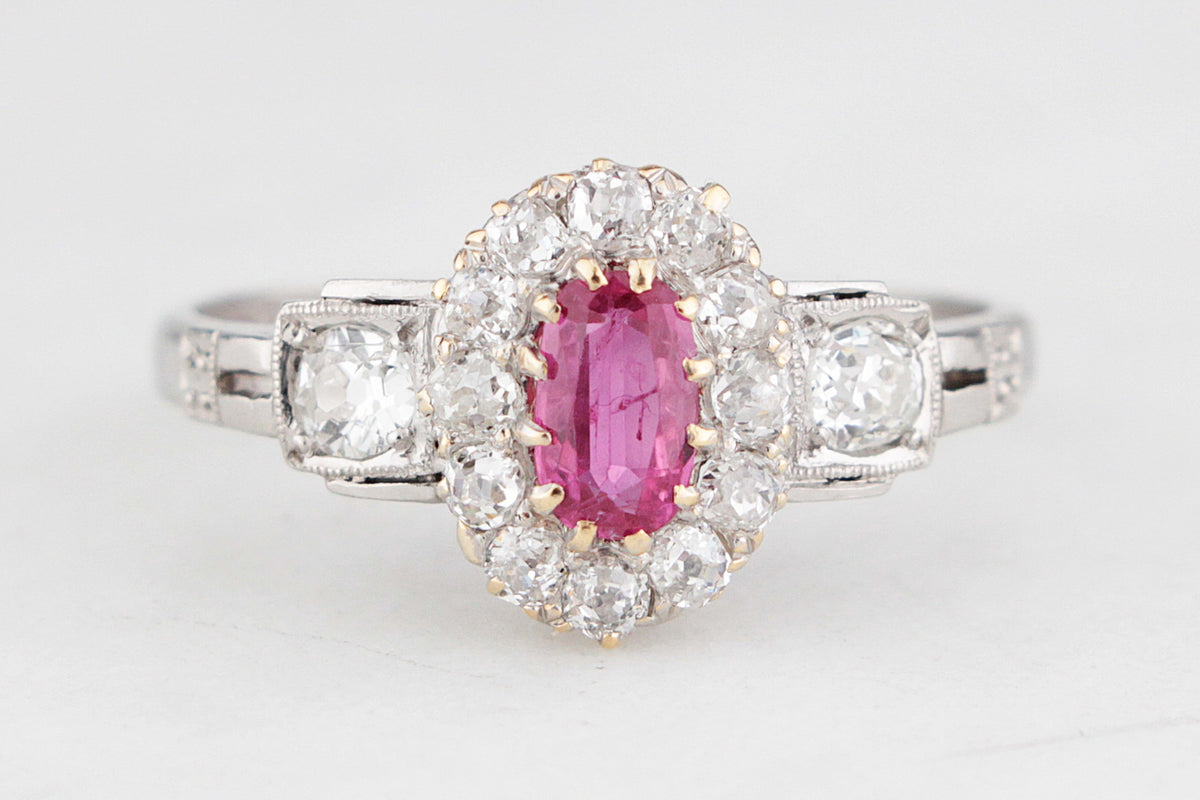 ANTIQUE EDWARDIAN RUBY &amp; DIAMOND RING 18ct GOLD &amp; PLATINUM