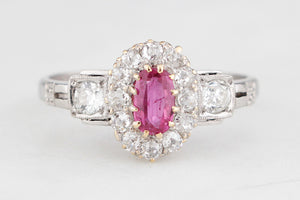 ANTIQUE EDWARDIAN RUBY & DIAMOND RING 18ct GOLD & PLATINUM