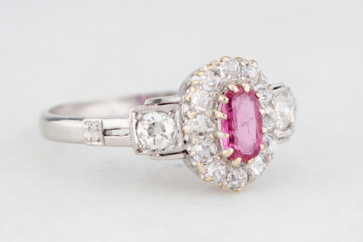 ANTIQUE EDWARDIAN RUBY &amp; DIAMOND RING 18ct GOLD &amp; PLATINUM