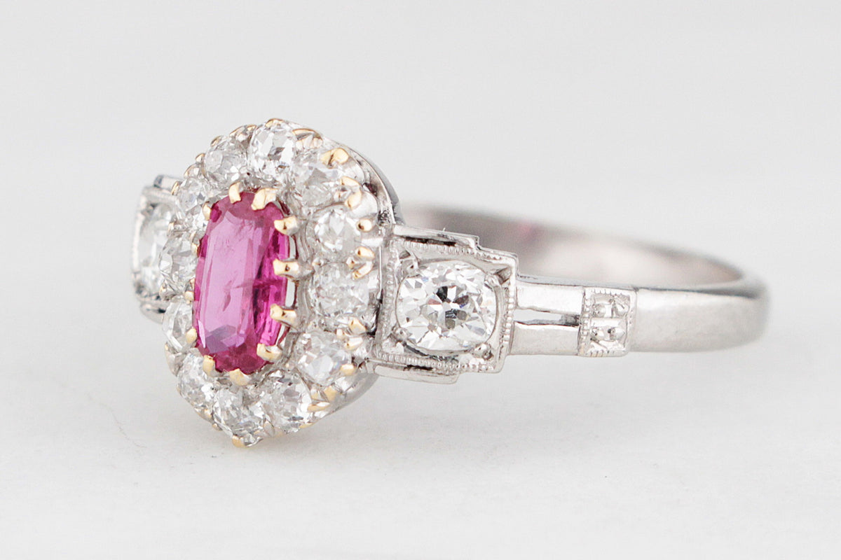 ANTIQUE EDWARDIAN RUBY &amp; DIAMOND RING 18ct GOLD &amp; PLATINUM