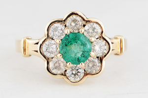 EMERALD & DIAMOND CLUSTER RING 14ct GOLD