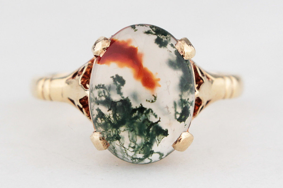 MID-CENTURY MOSS AGATE RING 9ct GOLD