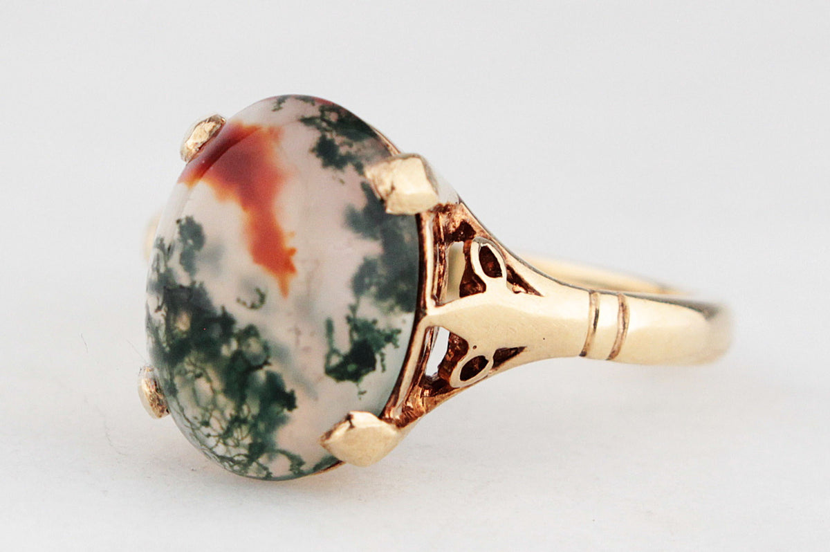 MID-CENTURY MOSS AGATE RING 9ct GOLD
