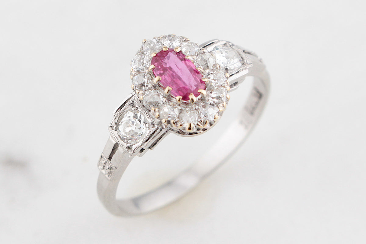 ANTIQUE EDWARDIAN RUBY &amp; DIAMOND RING 18ct GOLD &amp; PLATINUM