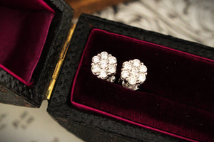 VINTAGE ESTATE .52ct DIAMOND DAISY CLUSTER EAR STUDS 9ct GOLD