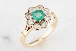 EMERALD & DIAMOND CLUSTER RING 14ct GOLD
