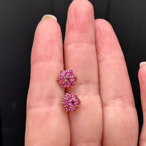 MODERN PINK TOPAZ FLORAL CLUSTER STUDS 9ct YELLOW GOLD