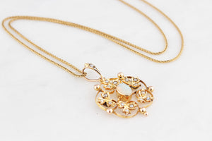 ANTIQUE EDWARDIAN c1900 OPAL & SEED PEARL PENDANT 9ct GOLD