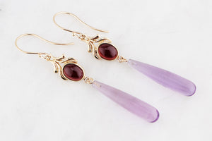 BESPOKE GARNET & AMETHYST EARRINGS 9ct GOLD