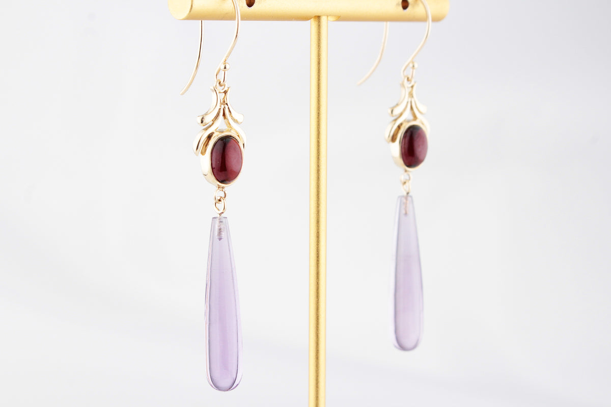 BESPOKE GARNET &amp; AMETHYST EARRINGS 9ct GOLD