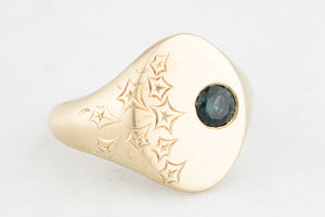 BESPOKE ETCHED SAPPHIRE SIGNET RING 9ct GOLD