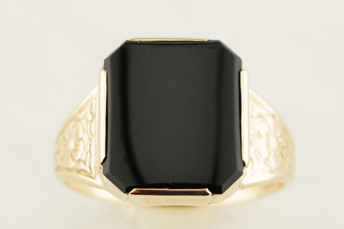 VINTAGE c1950 ONYX RING 9ct YELLOW GOLD