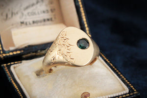 BESPOKE ETCHED SAPPHIRE SIGNET RING 9ct GOLD