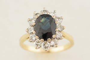 VINTAGE ESTATE c1940 SAPPHIRE & DIAMOND RING 18ct GOLD