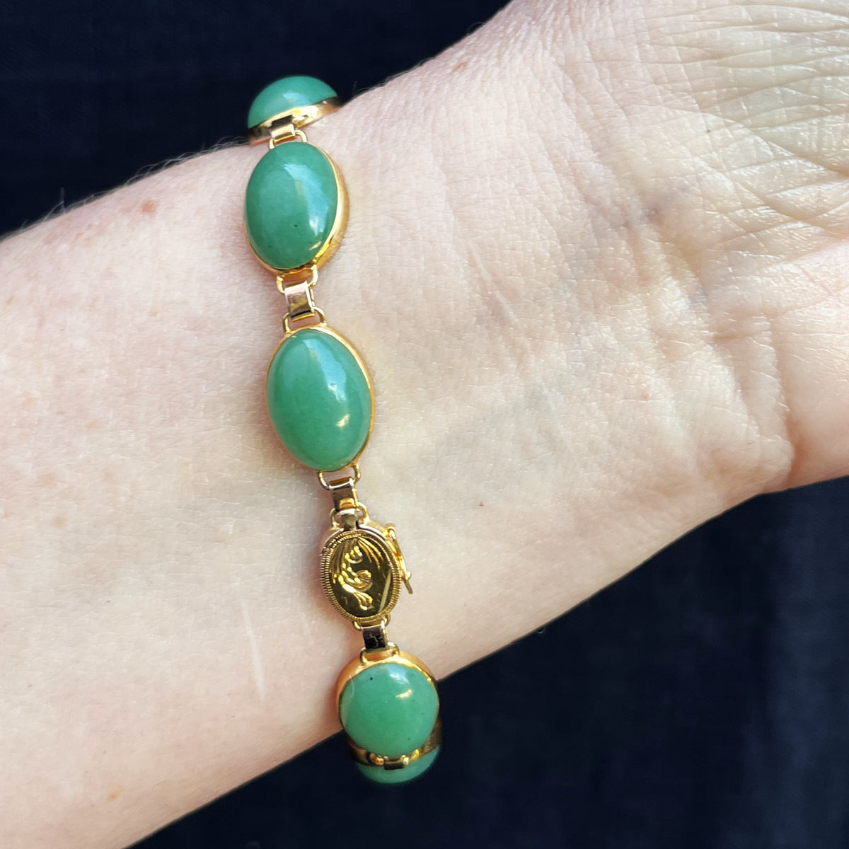 VINTAGE c1940 AVENTURINE QUARTZ BRACELET 14ct GOLD