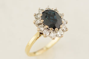 VINTAGE ESTATE c1940 SAPPHIRE & DIAMOND RING 18ct GOLD