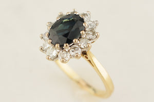 VINTAGE ESTATE c1940 SAPPHIRE & DIAMOND RING 18ct GOLD