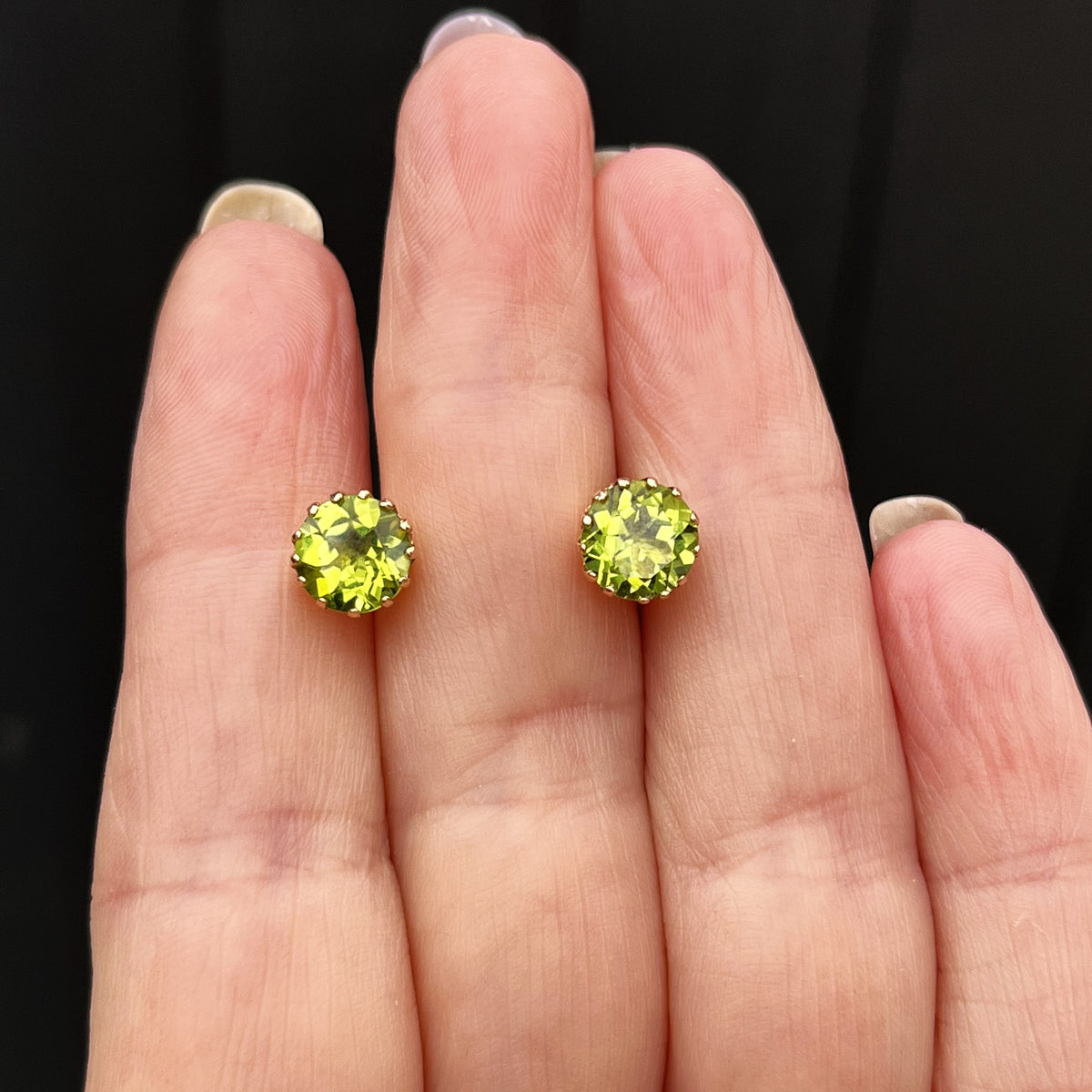 MODERN PERIDOT EAR STUDS 9ct YELLOW GOLD