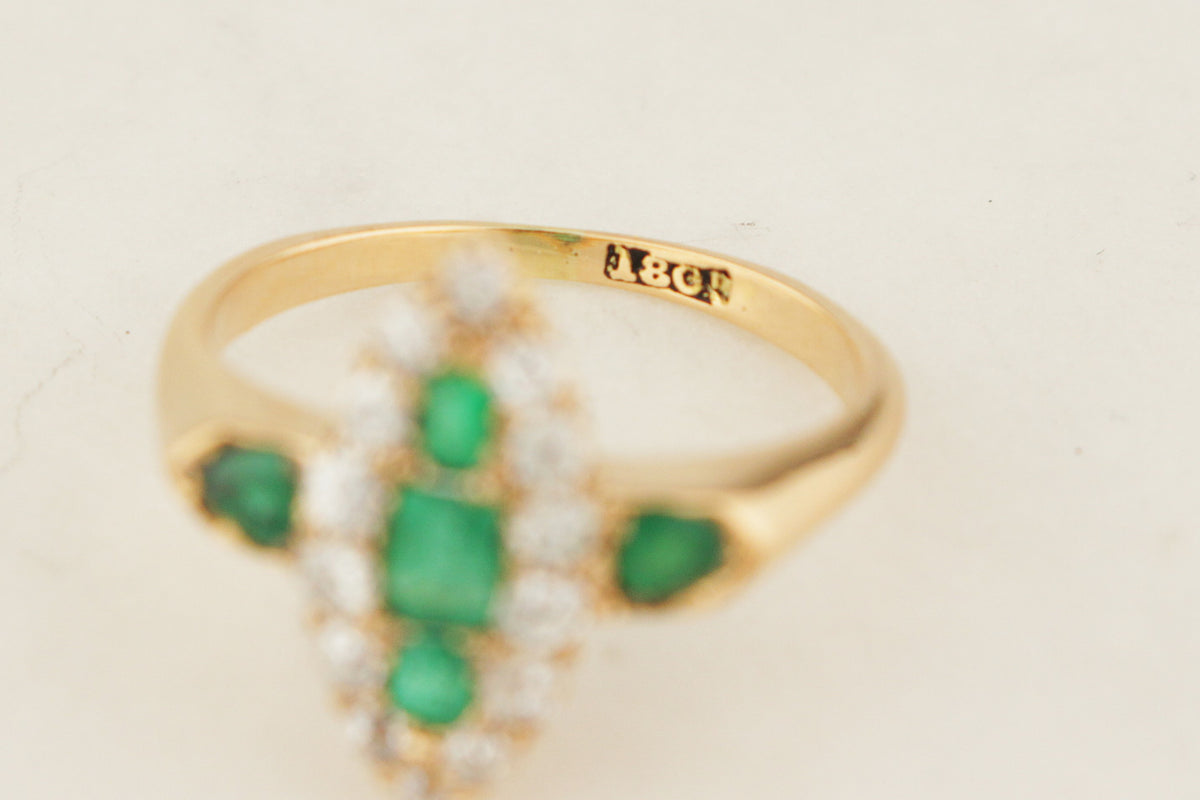 ANTIQUE EDWARDIAN c1900 EMERALD & DIAMOND RING 18ct GOLD