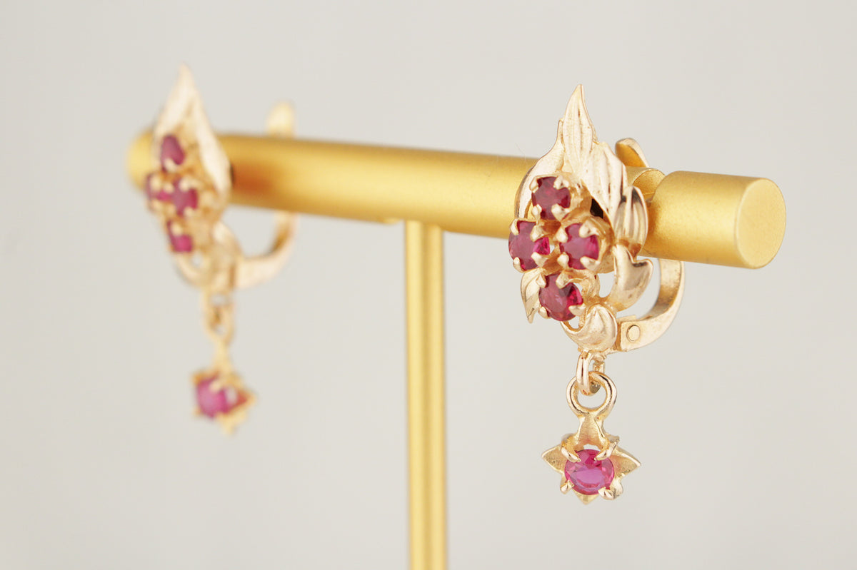 VINTAGE c1940 RUBY EARRINGS 14ct GOLD