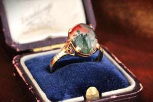 MID-CENTURY MOSS AGATE RING 9ct GOLD