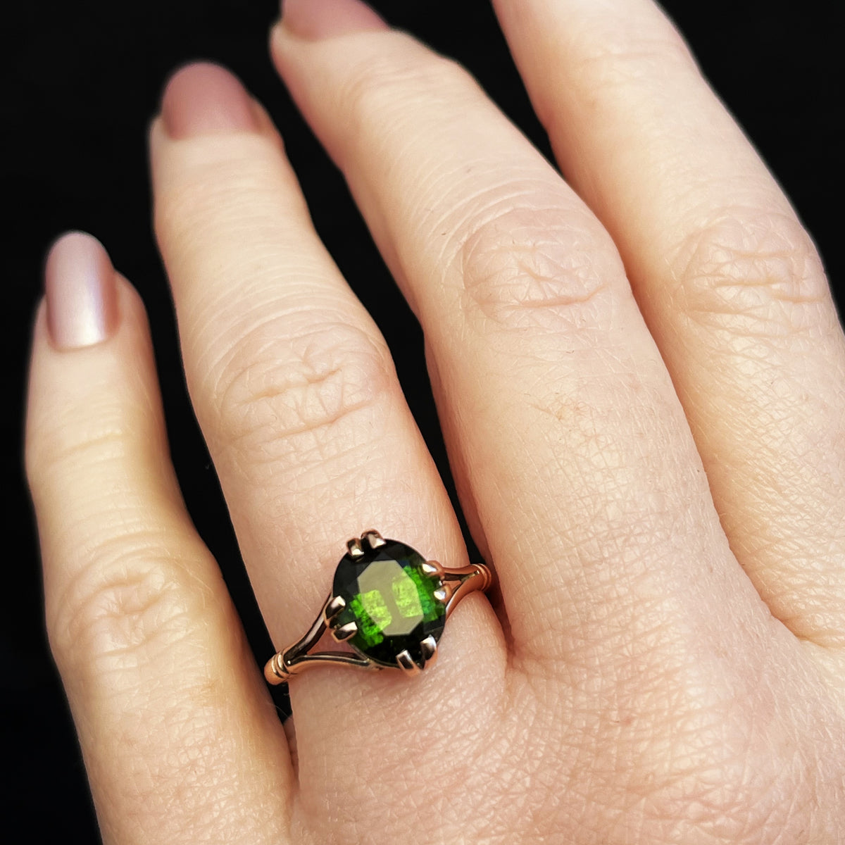 ANTIQUE EDWARDIAN 3.30ct GREEN TOURMALINE RING 9ct GOLD