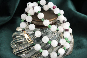 BESPOKE MOONSTONE & RUBY ZOISITE NECKLACE 9ct GOLD