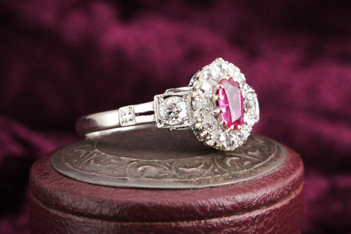 ANTIQUE EDWARDIAN RUBY &amp; DIAMOND RING 18ct GOLD &amp; PLATINUM