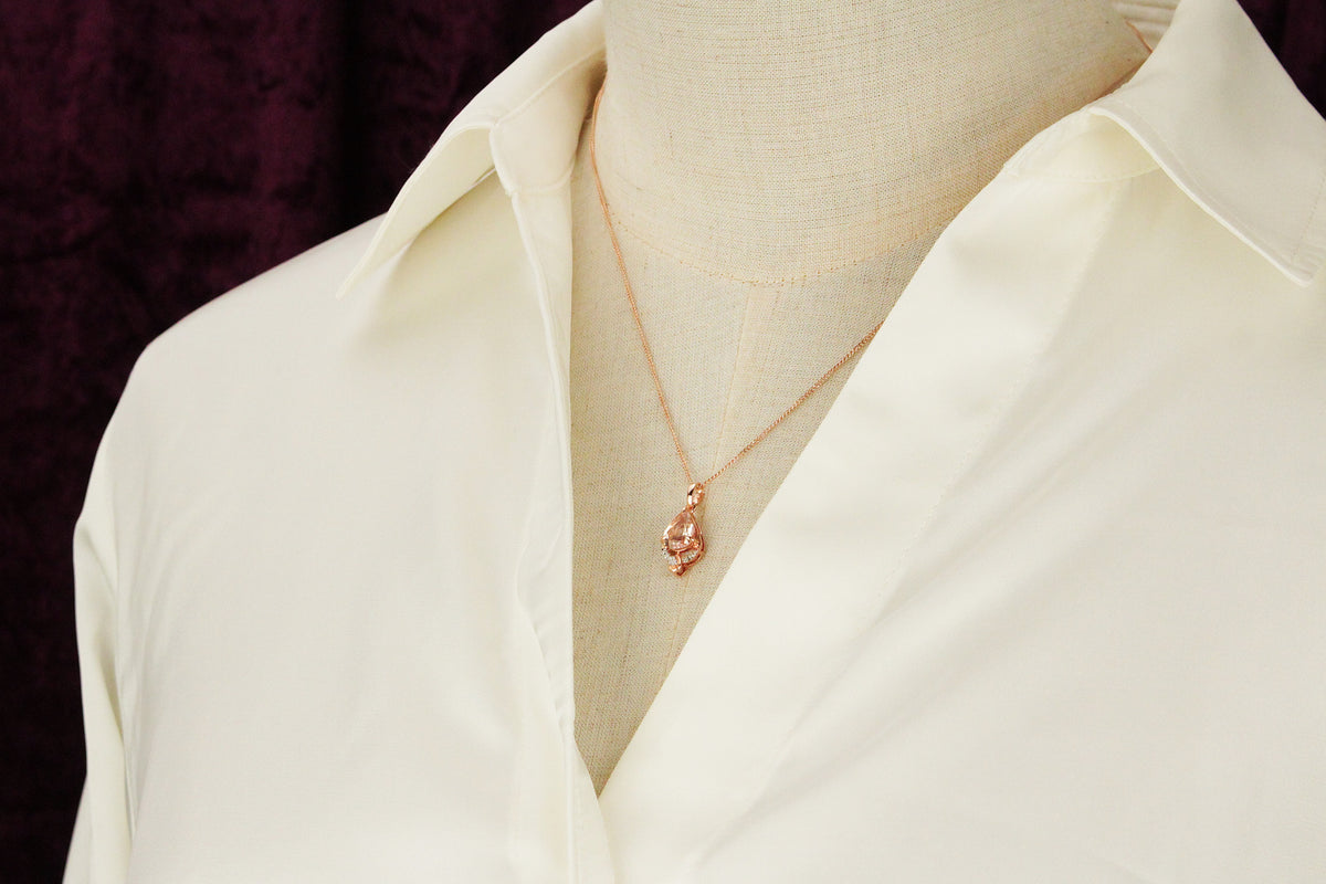 MODERN MORGANITE &amp; DIAMOND PENDANT &amp; CHAIN ON 9CT ROSE GOLD